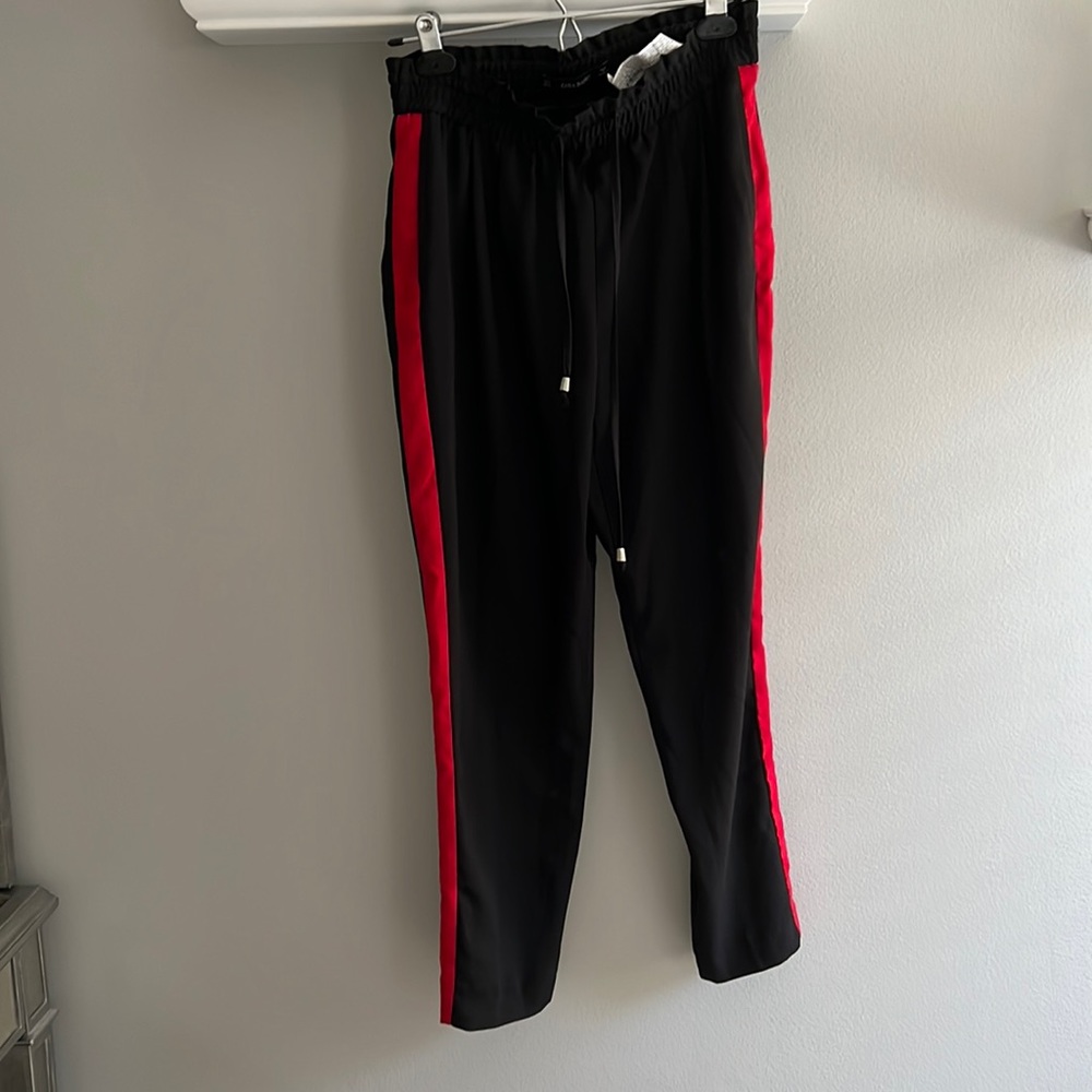 Zara Black Trousers with Red Stripe